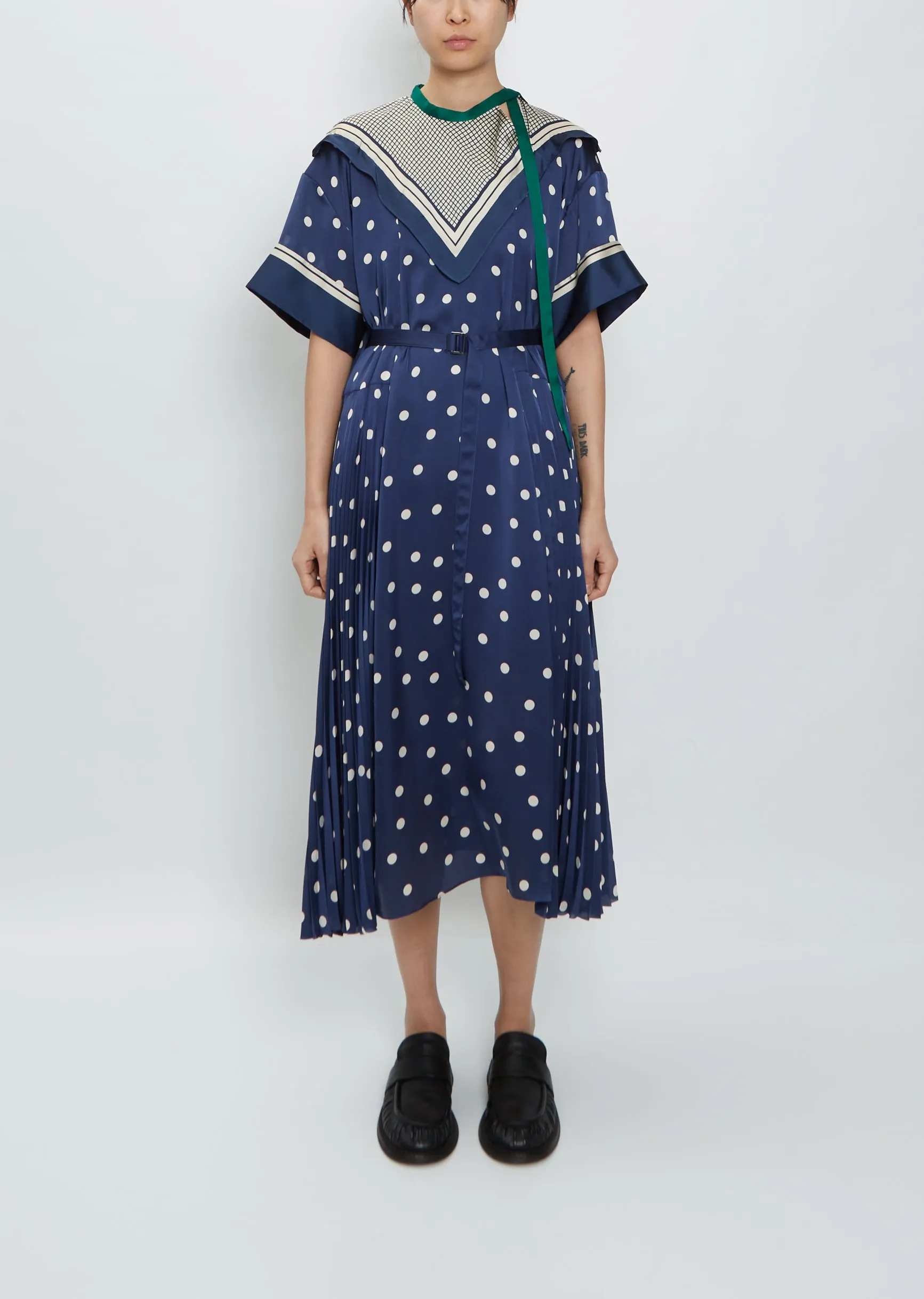 Plaid Scarf x Polka Dots Dress