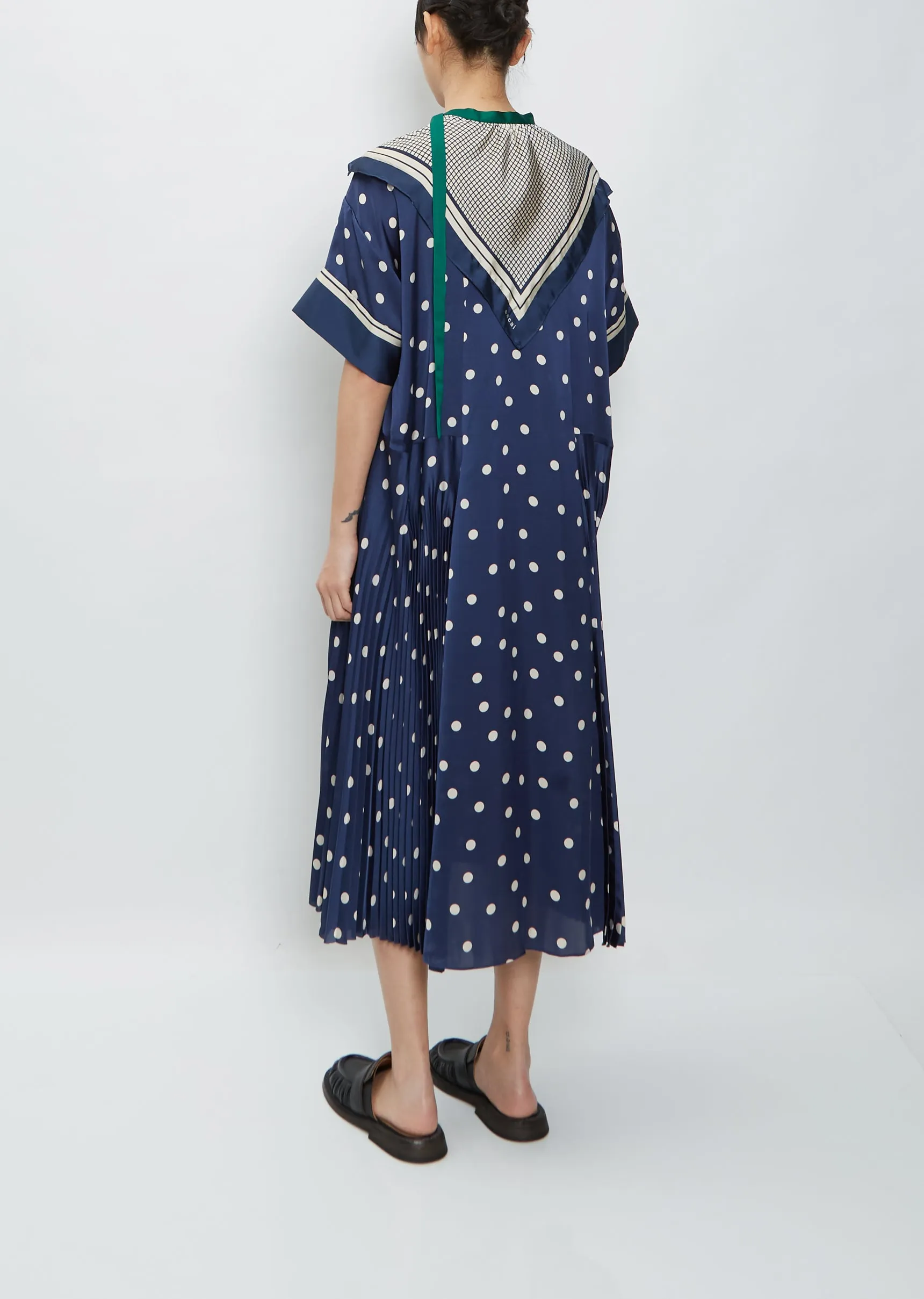 Plaid Scarf x Polka Dots Dress