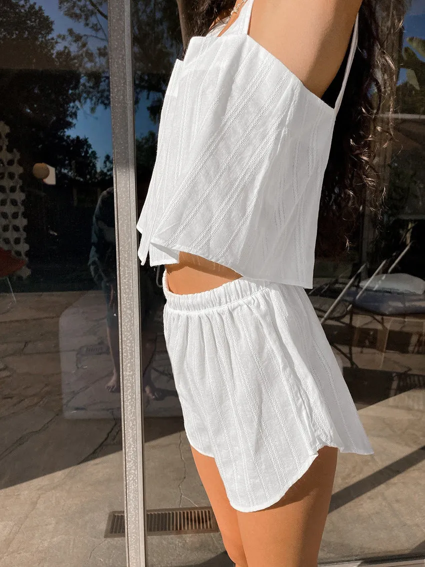 Summer Comfortable Loose Strap Tank Top and Shorts Thin Pajama Set