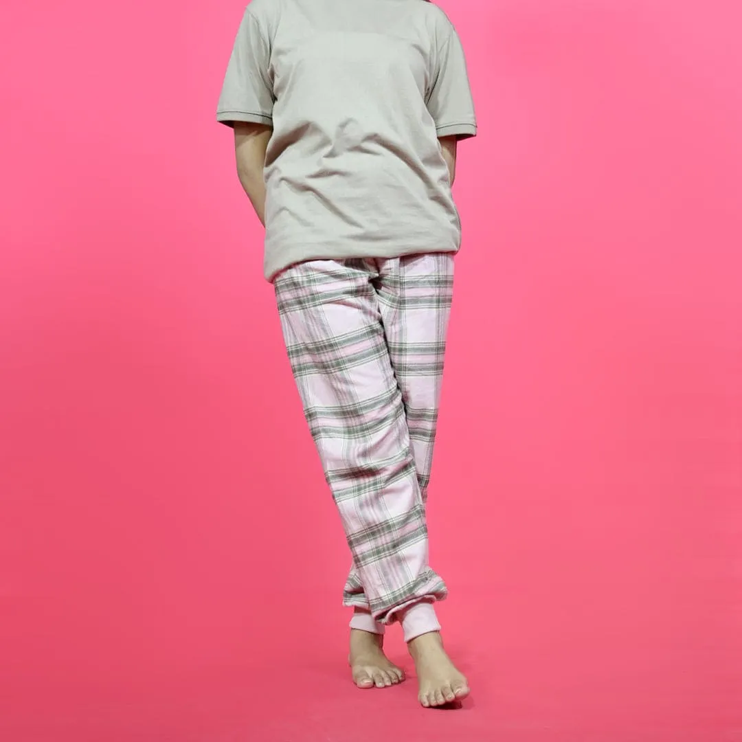 Unisex Checked Loungewear Comfy Soft Light Pink Cotton Trouser