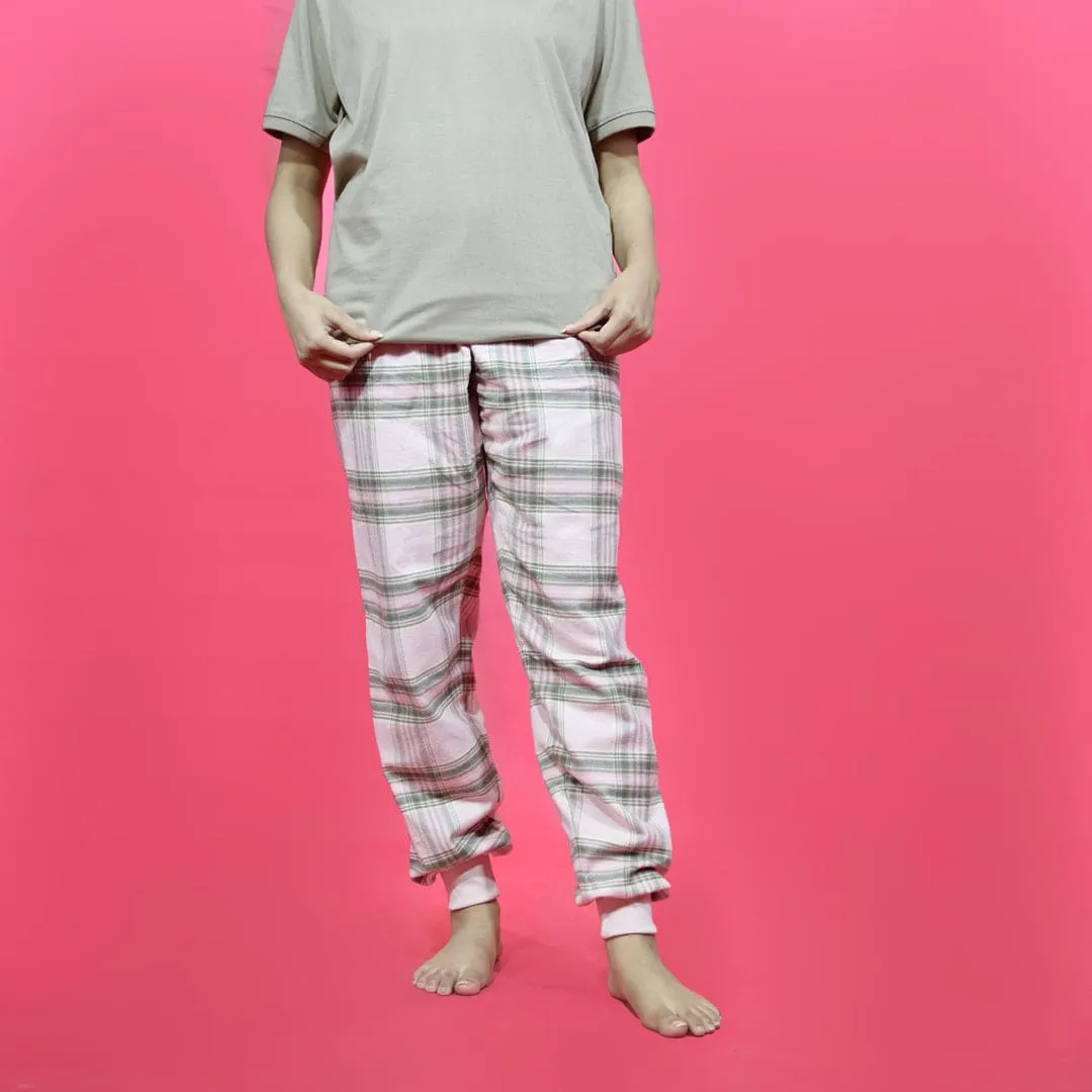 Unisex Checked Loungewear Comfy Soft Light Pink Cotton Trouser