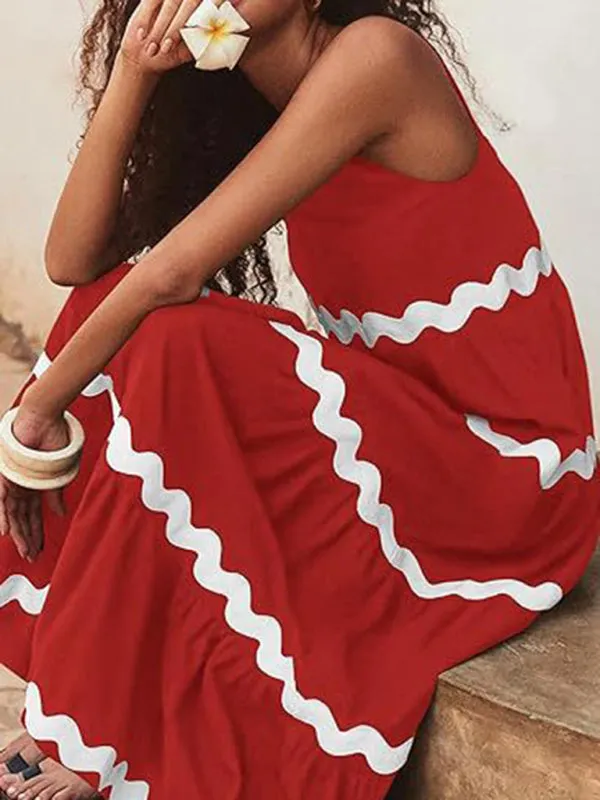 Vacation Ric-Rac Trimmed Flowy Sleeveless Maxi Dress