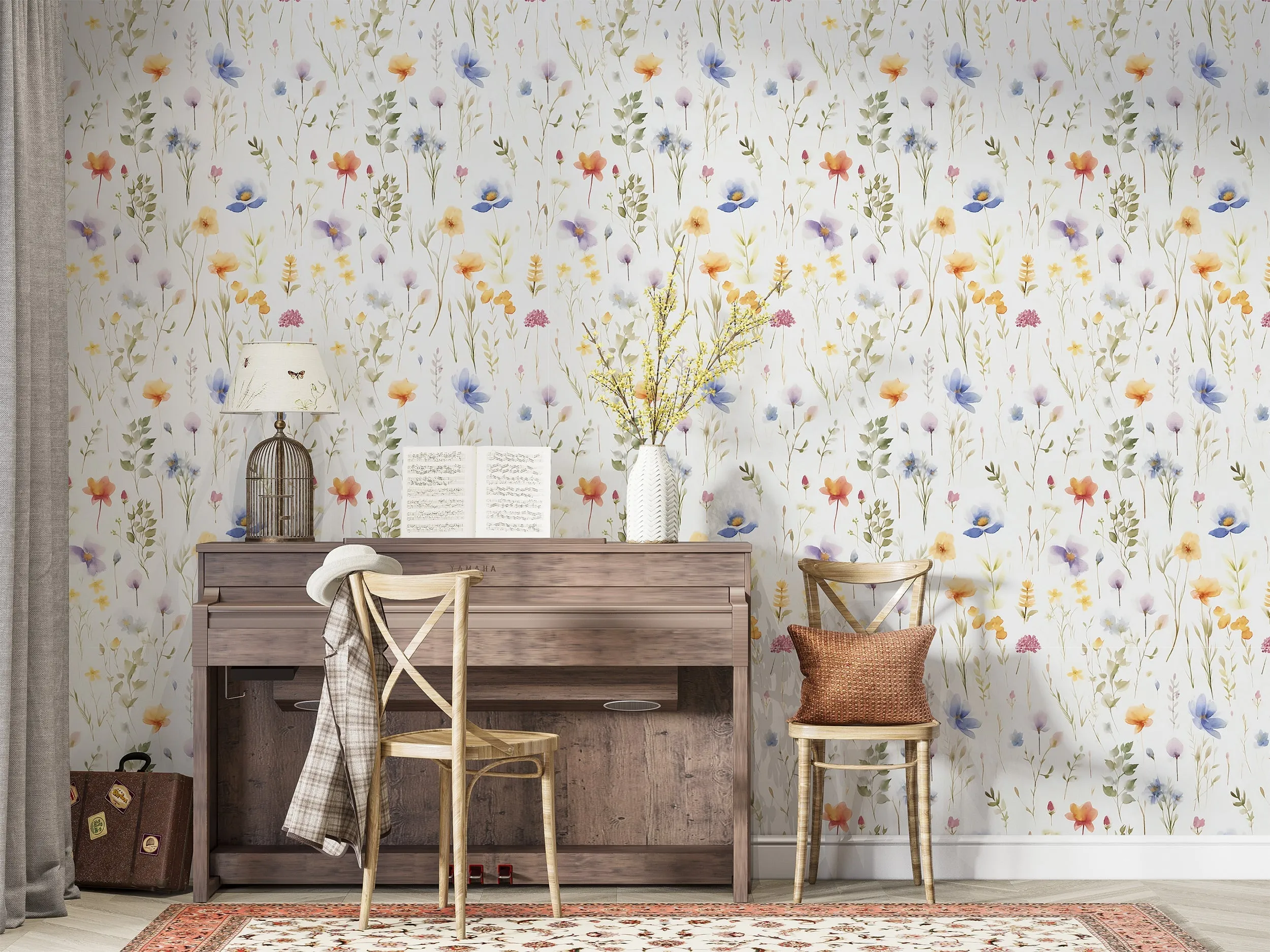 Watercolor Airy Wild Flower Wallpaper
