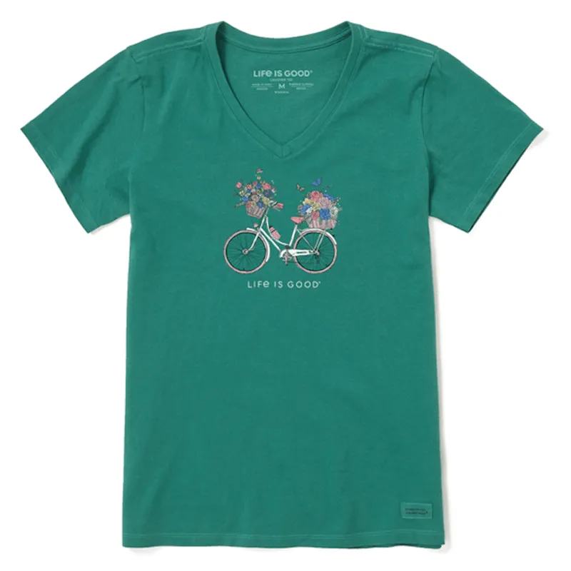 Women's Bike Flower Baskets Short Sleeve Vee