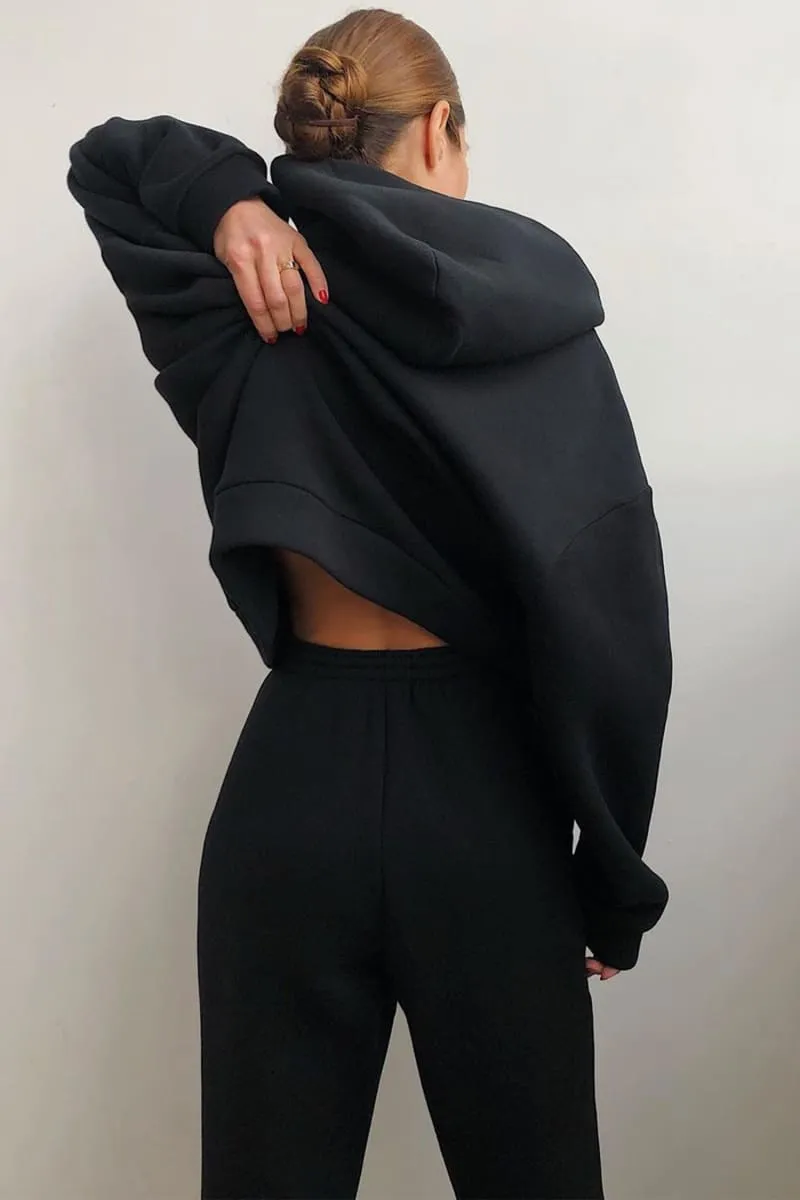 Women's Black Hooded Loungewear Set