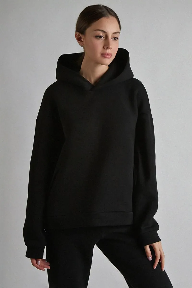 Women's Black Hooded Loungewear Set