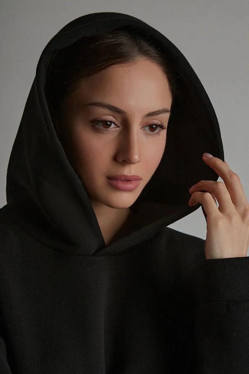 Women's Black Hooded Loungewear Set