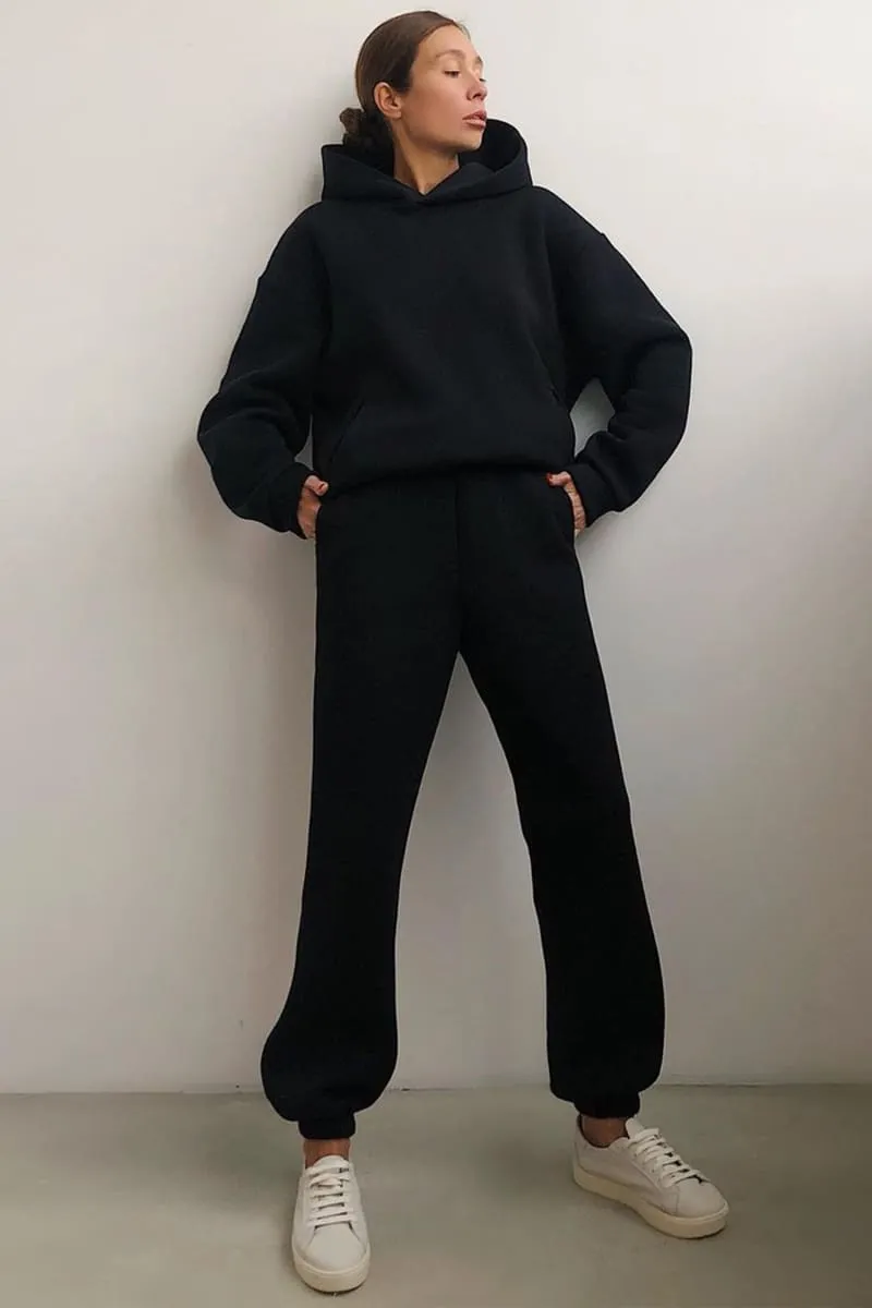 Women's Black Hooded Loungewear Set